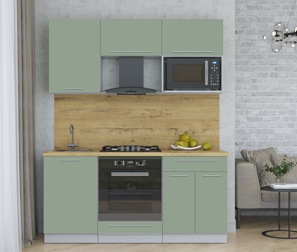 Изображение товара Кухонный гарнитур Интерлиния Мила Пластик 1.7 (полынь/полынь/дуб бунратти)