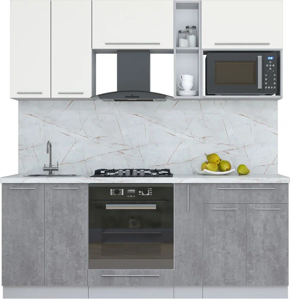 Изображение товара Кухонный гарнитур Интерлиния Мила Пластик 2.0 (зефирный/оксид темный/серый каспий)