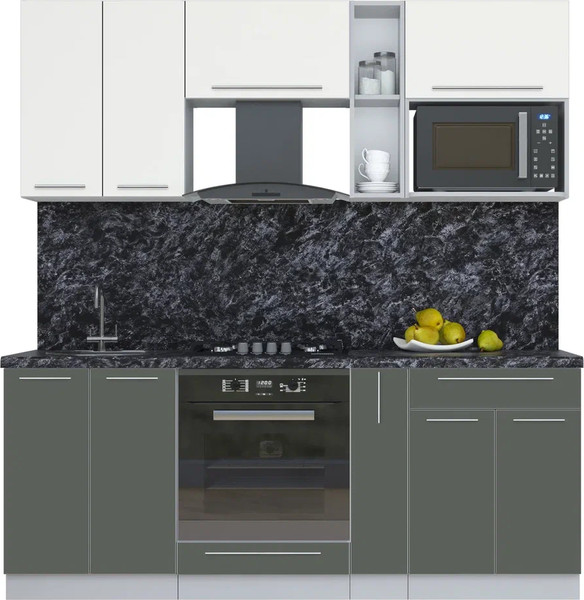 Изображение товара Кухонный гарнитур Интерлиния Мила Пластик 2.0 (зефирный/шторм/кастилло темный)