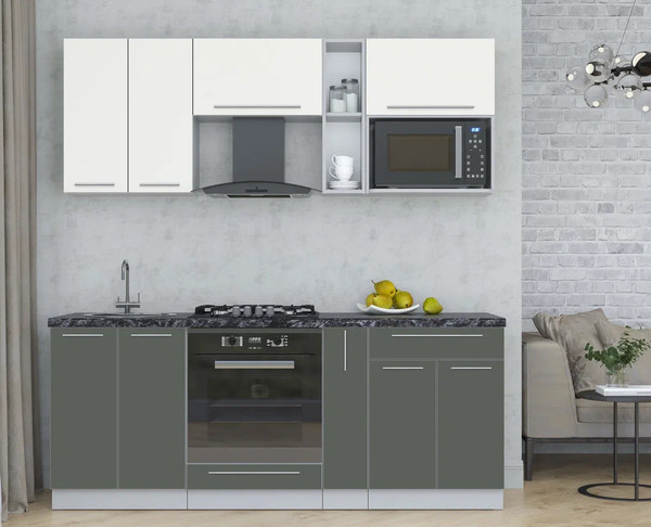 Изображение товара Кухонный гарнитур Интерлиния Мила Пластик 2.0 (зефирный/шторм/кастилло темный)