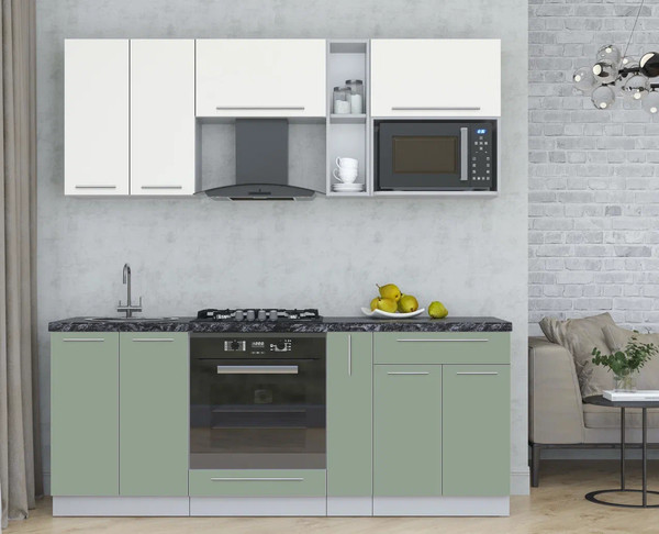 Изображение товара Кухонный гарнитур Интерлиния Мила Пластик 2.0 (зефирный/полынь/кастилло темный)