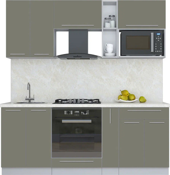 Изображение товара Кухонный гарнитур Интерлиния Мила Пластик 2.0 (кварцевый/кварцевый/опал светлый)