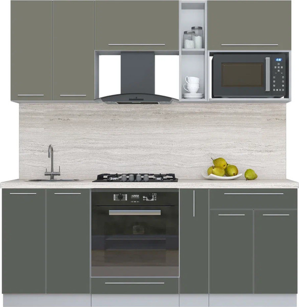 Изображение товара Кухонный гарнитур Интерлиния Мила Пластик 2.0 (кварцевый/шторм/травертин серый)