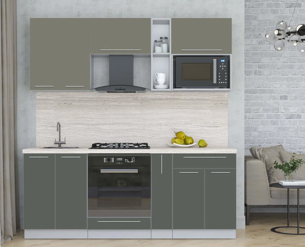 Изображение товара Кухонный гарнитур Интерлиния Мила Пластик 2.0 (кварцевый/шторм/травертин серый)