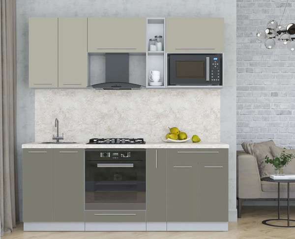 Изображение товара Кухонный гарнитур Интерлиния Мила Пластик 2.0 (латте/кварцевый/опал светлый)