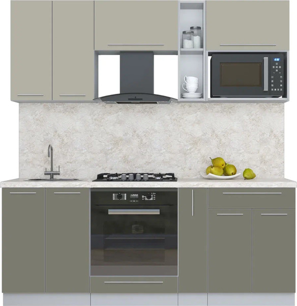 Изображение товара Кухонный гарнитур Интерлиния Мила Пластик 2.0 (латте/кварцевый/опал светлый)