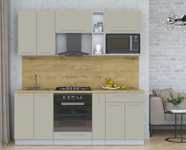 Изображение товара Кухонный гарнитур Интерлиния Мила Пластик 2.0 (латте/латте/дуб бунратти)