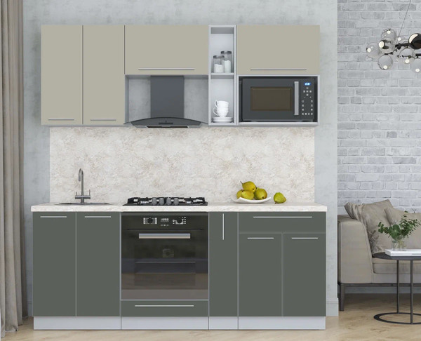 Изображение товара Кухонный гарнитур Интерлиния Мила Пластик 2.0 (латте/шторм/опал светлый)