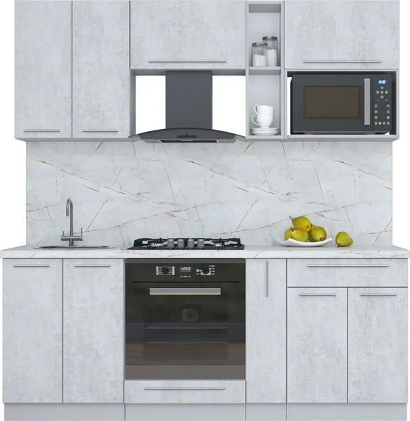 Изображение товара Кухонный гарнитур Интерлиния Мила Пластик 2.0 (оксид светлый/оксид светлый/серый каспий)