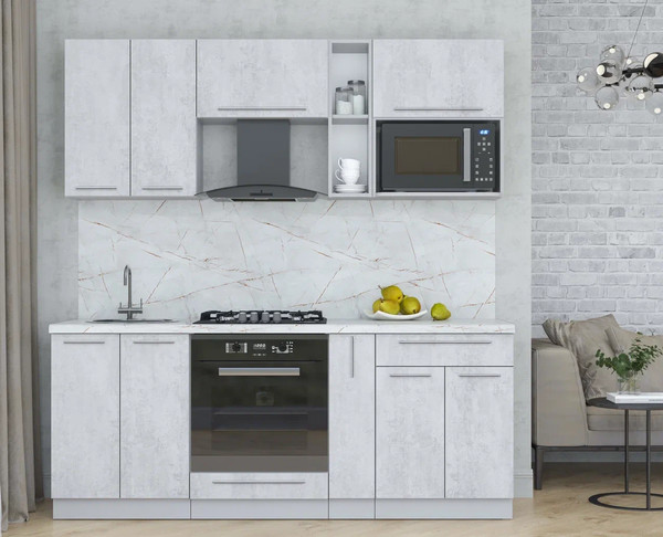 Изображение товара Кухонный гарнитур Интерлиния Мила Пластик 2.0 (оксид светлый/оксид светлый/серый каспий)