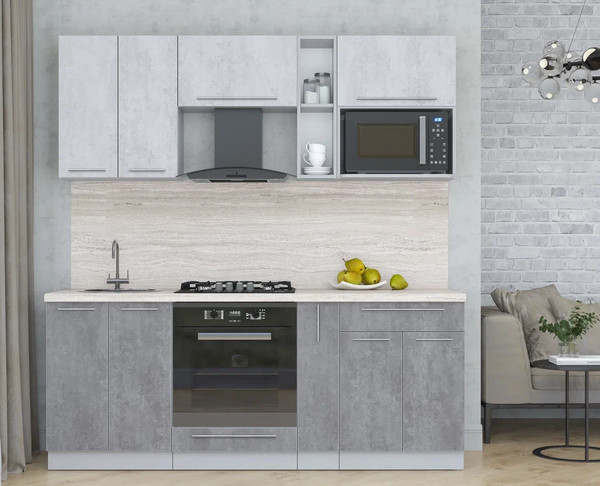 Изображение товара Кухонный гарнитур Интерлиния Мила Пластик 2.0 (оксид светлый/оксид темный/травертин серый)