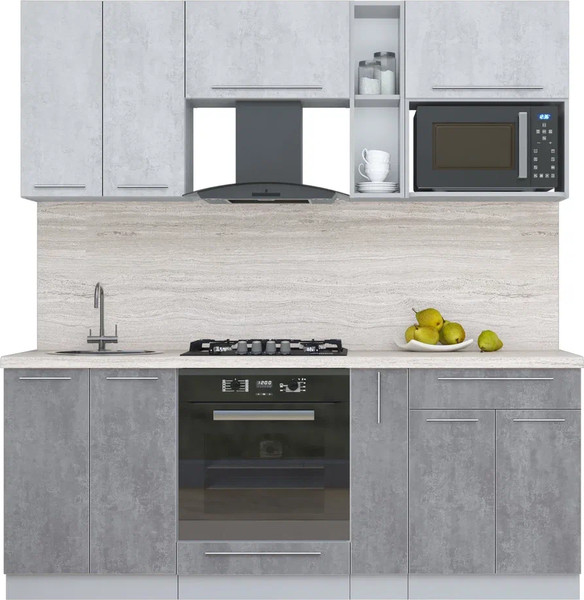 Изображение товара Кухонный гарнитур Интерлиния Мила Пластик 2.0 (оксид светлый/оксид темный/травертин серый)