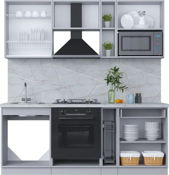 Изображение товара Кухонный гарнитур Интерлиния Мила Пластик 2.0 (оксид светлый/оксид темный/травертин серый)