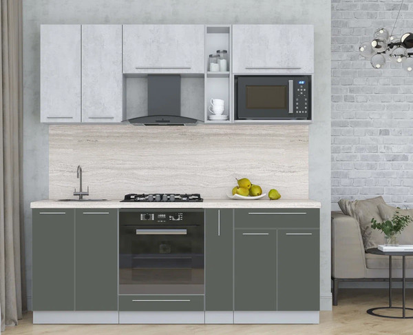 Изображение товара Кухонный гарнитур Интерлиния Мила Пластик 2.0 (оксид светлый/шторм/травертин серый)