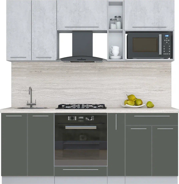 Изображение товара Кухонный гарнитур Интерлиния Мила Пластик 2.0 (оксид светлый/шторм/травертин серый)