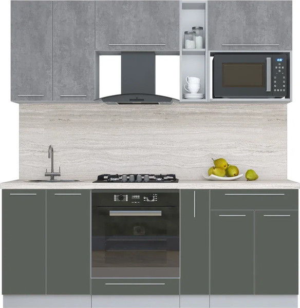 Изображение товара Кухонный гарнитур Интерлиния Мила Пластик 2.0 (оксид темный/шторм/травертин серый)