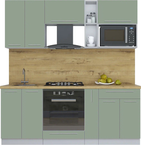 Изображение товара Кухонный гарнитур Интерлиния Мила Пластик 2.0 (полынь/полынь/дуб бунратти)