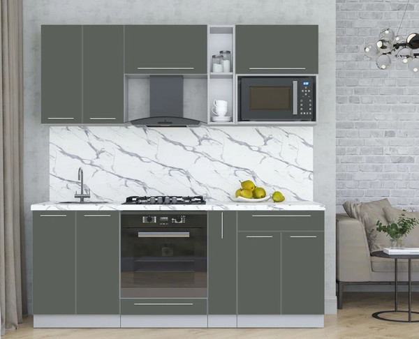 Изображение товара Кухонный гарнитур Интерлиния Мила Пластик 2.0 (шторм/шторм/белый гранит)