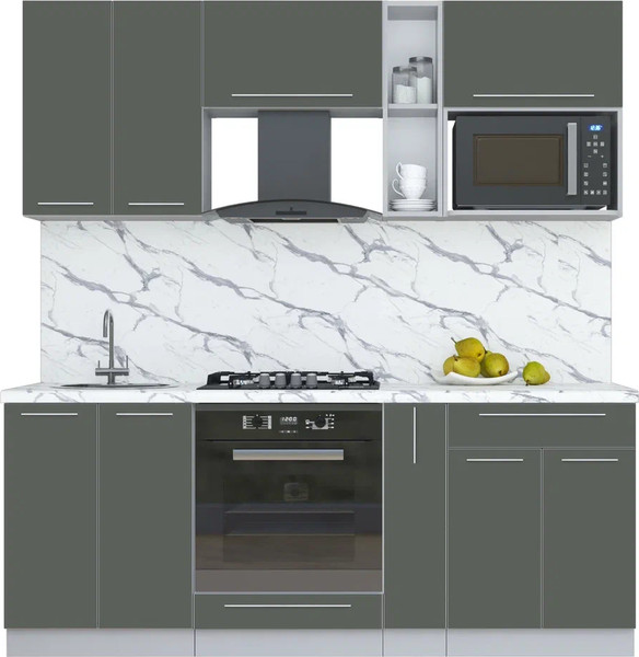 Изображение товара Кухонный гарнитур Интерлиния Мила Пластик 2.0 (шторм/шторм/белый гранит)