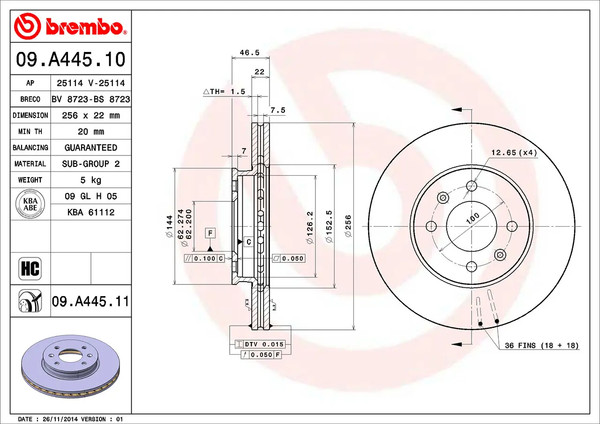Изображение товара Тормозной диск Brembo 09.A445.11