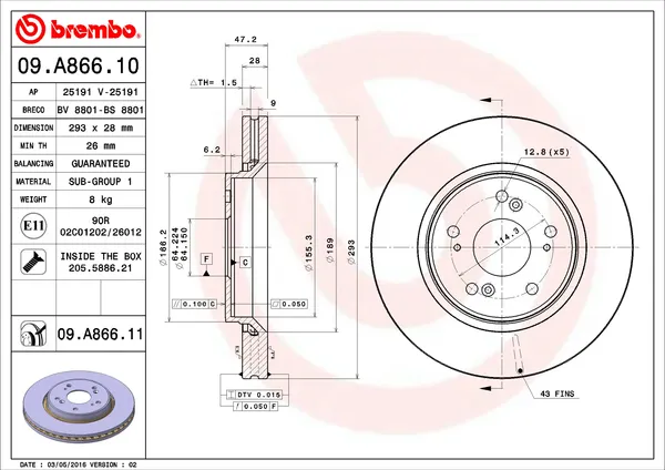 Изображение товара Тормозной диск Brembo 09.A866.11