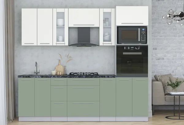 Изображение товара Кухонный гарнитур Interline Мила Пластик 2.4 (зефирный/полынь/кастилло темный)