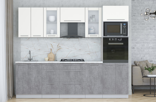 Изображение товара Кухонный гарнитур Интерлиния Мила Пластик 2.6 (зефирный/оксид темный/серый каспий)