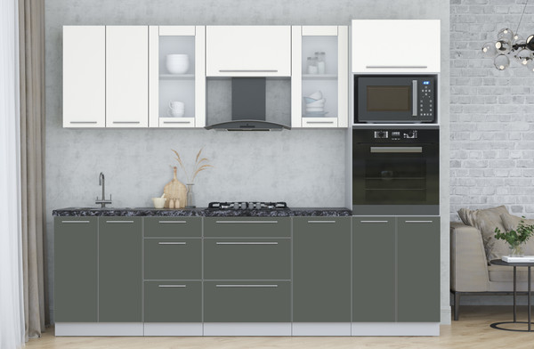 Изображение товара Кухонный гарнитур Интерлиния Мила Пластик 2.6 (зефирный/шторм/кастилло темный)