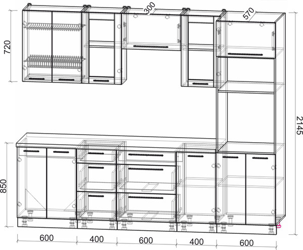 Изображение товара Кухонный гарнитур Интерлиния Мила Пластик 2.6 (кварцевый/кварцевый/опал светлый)