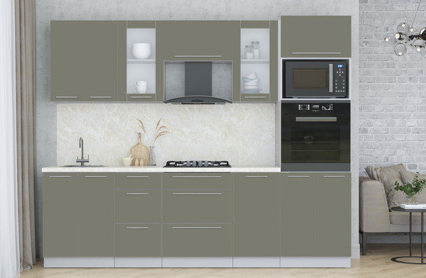 Изображение товара Кухонный гарнитур Интерлиния Мила Пластик 2.6 (кварцевый/кварцевый/опал светлый)