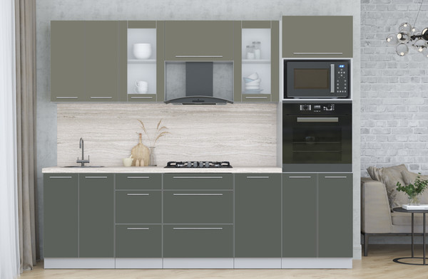 Изображение товара Кухонный гарнитур Интерлиния Мила Пластик 2.6 (кварцевый/шторм/травертин серый)