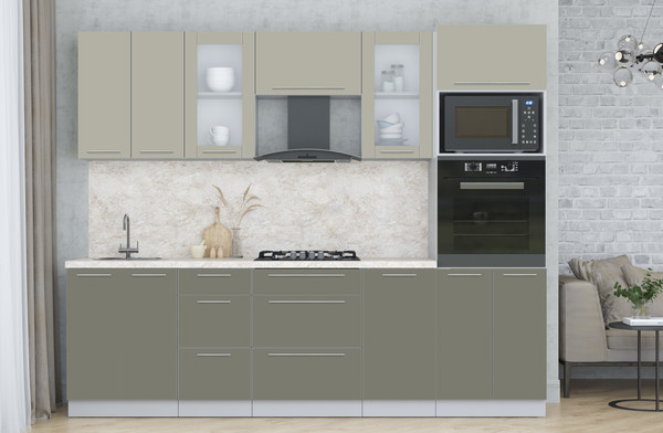 Изображение товара Кухонный гарнитур Интерлиния Мила Пластик 2.6 (латте/кварцевый/опал светлый)