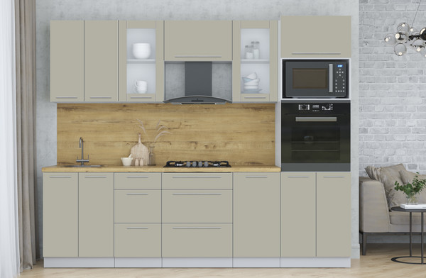 Изображение товара Кухонный гарнитур Интерлиния Мила Пластик 2.6 (латте/латте/дуб бунратти)