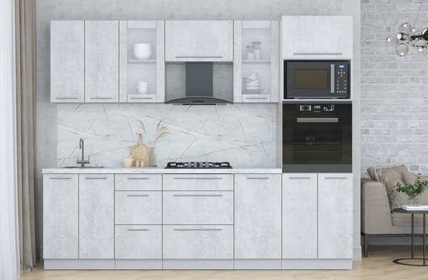 Изображение товара Кухонный гарнитур Интерлиния Мила Пластик 2.6 (оксид светлый/оксид светлый/серый каспий)