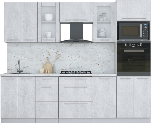 Изображение товара Кухонный гарнитур Интерлиния Мила Пластик 2.6 (оксид светлый/оксид светлый/серый каспий)