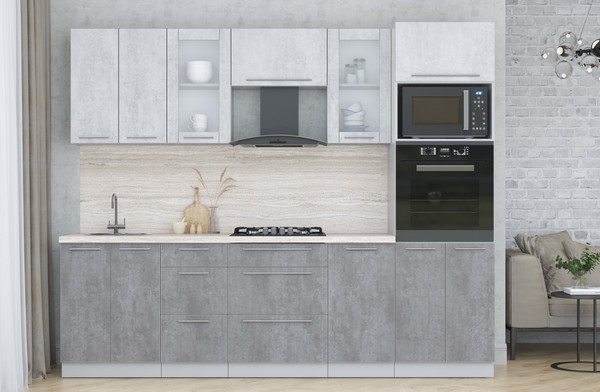 Изображение товара Кухонный гарнитур Интерлиния Мила Пластик 2.6 (оксид светлый/оксид темный/травертин серый)