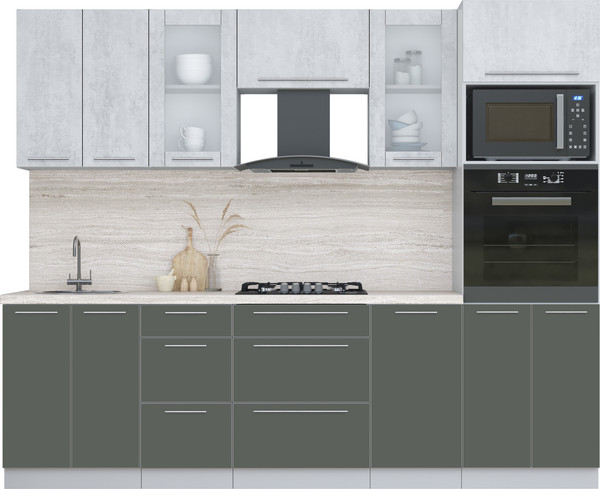 Изображение товара Кухонный гарнитур Интерлиния Мила Пластик 2.6 (оксид светлый/шторм/травертин серый)