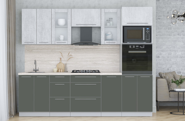 Изображение товара Кухонный гарнитур Интерлиния Мила Пластик 2.6 (оксид светлый/шторм/травертин серый)