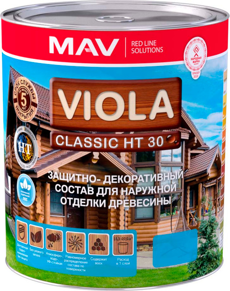 Изображение товара Защитно-декоративный состав MAV Viola Classic HT 30 (1л, эбеновое дерево)