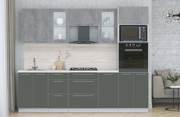 Изображение товара Кухонный гарнитур Интерлиния Мила Пластик 2.6 (оксид темный/шторм/травертин серый)