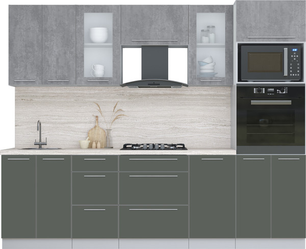 Изображение товара Кухонный гарнитур Интерлиния Мила Пластик 2.6 (оксид темный/шторм/травертин серый)