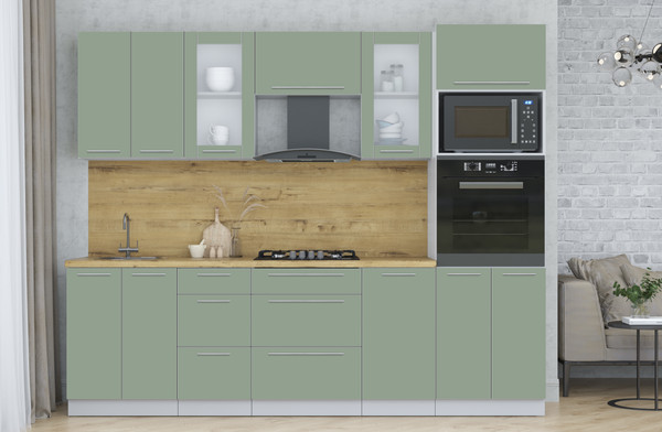 Изображение товара Кухонный гарнитур Интерлиния Мила Пластик 2.6 (полынь/полынь/дуб бунратти)