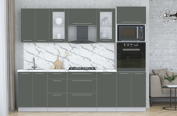 Изображение товара Кухонный гарнитур Интерлиния Мила Пластик 2.6 (шторм/шторм/белый гранит)