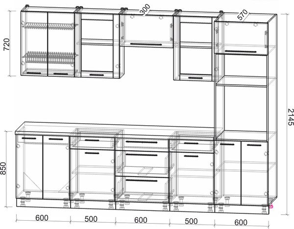 Изображение товара Кухонный гарнитур Интерлиния Мила Пластик 2.8 (арктический/арктический/белый гранит)