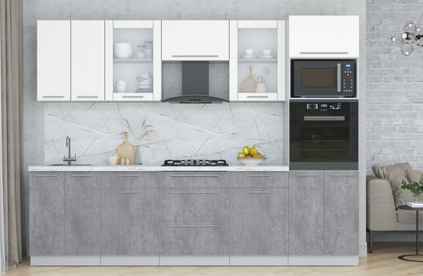 Изображение товара Кухонный гарнитур Интерлиния Мила Пластик 2.8 (зефирный/оксид темный/серый каспий)