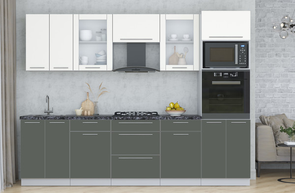 Изображение товара Кухонный гарнитур Интерлиния Мила Пластик 2.8 (зефирный/шторм/кастилло темный)