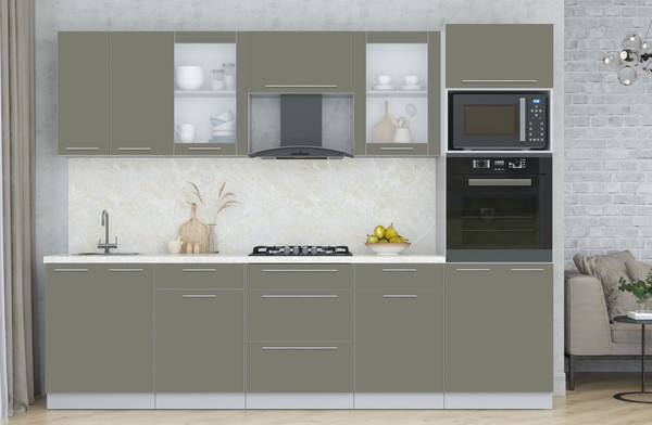 Изображение товара Кухонный гарнитур Интерлиния Мила Пластик 2.8 (кварцевый/кварцевый/опал светлый)