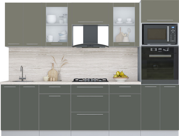 Изображение товара Кухонный гарнитур Интерлиния Мила Пластик 2.8 (кварцевый/шторм/травертин серый)