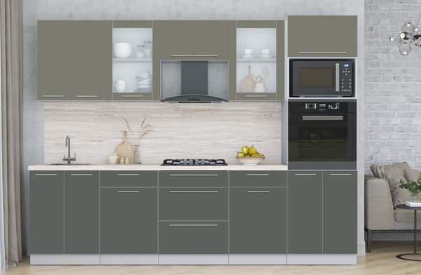 Изображение товара Кухонный гарнитур Интерлиния Мила Пластик 2.8 (кварцевый/шторм/травертин серый)