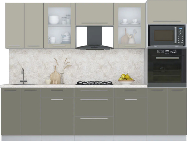 Изображение товара Кухонный гарнитур Интерлиния Мила Пластик 2.8 (латте/кварцевый/опал светлый)